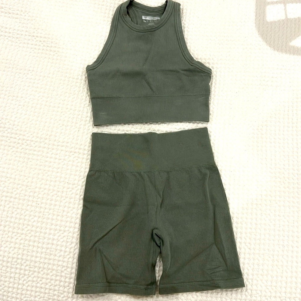 Olive green two piece biker short set